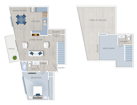 Floor plan for 1 bed, 2 baths, 1058 sqft